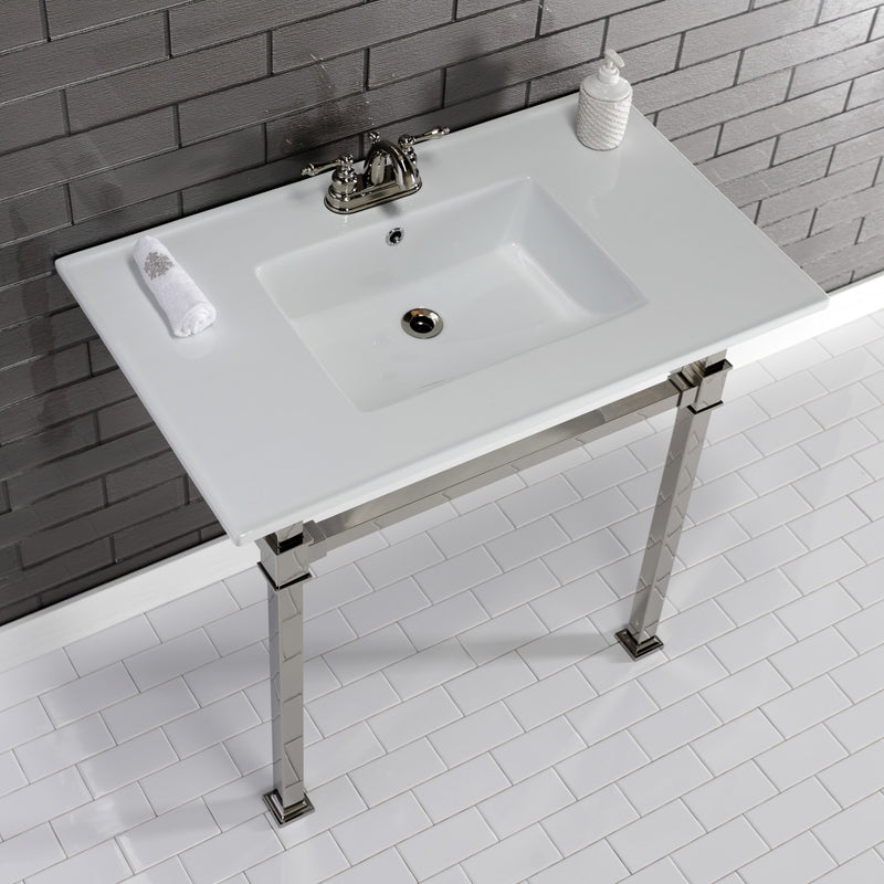 Monarch 37-Inch Ceramic Console Sink with Stainless Steel Legs (4-Inch, 3-Hole)