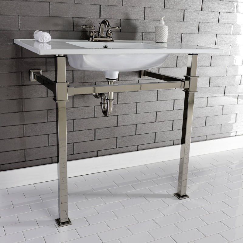Monarch 37-Inch Ceramic Console Sink with Stainless Steel Legs (4-Inch, 3-Hole)