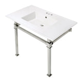 Monarch 37-Inch Ceramic Console Sink with Stainless Steel Legs (4-Inch, 3-Hole)