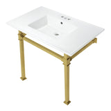 Monarch 37-Inch Ceramic Console Sink with Stainless Steel Legs (4-Inch, 3-Hole)