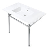 Dreyfuss 37-Inch Ceramic Console Sink with Stainless Steel Legs (1-Hole)