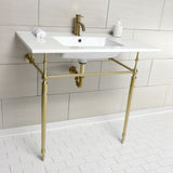 Edwardian 37-Inch Ceramic Console Sink with Brass Legs (1-Hole)