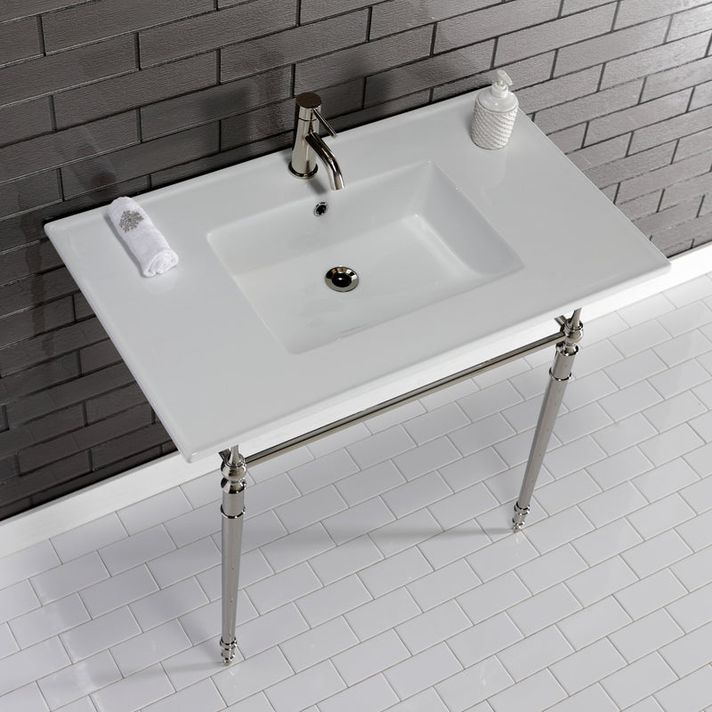 Edwardian 37-Inch Ceramic Console Sink with Brass Legs (1-Hole)