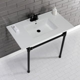 Dreyfuss 37-Inch Ceramic Console Sink with Stainless Steel Legs (4-Inch, 3-Hole)