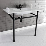 Dreyfuss 37-Inch Ceramic Console Sink with Stainless Steel Legs (4-Inch, 3-Hole)