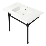 Dreyfuss 37-Inch Ceramic Console Sink with Stainless Steel Legs (4-Inch, 3-Hole)