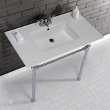 Dreyfuss 37-Inch Ceramic Console Sink with Stainless Steel Legs (4-Inch, 3-Hole)