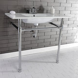 Dreyfuss 37-Inch Ceramic Console Sink with Stainless Steel Legs (4-Inch, 3-Hole)