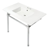 Dreyfuss 37-Inch Ceramic Console Sink with Stainless Steel Legs (4-Inch, 3-Hole)