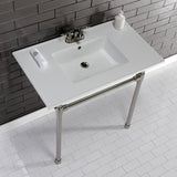 Dreyfuss 37-Inch Ceramic Console Sink with Stainless Steel Legs (4-Inch, 3-Hole)