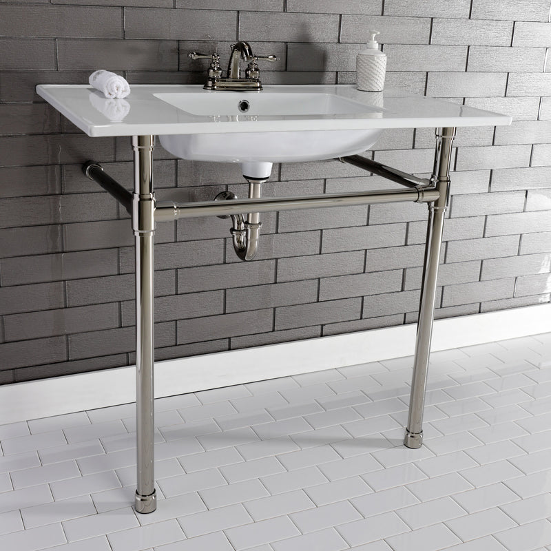 Dreyfuss 37-Inch Ceramic Console Sink with Stainless Steel Legs (4-Inch, 3-Hole)
