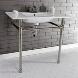 Dreyfuss 37-Inch Ceramic Console Sink with Stainless Steel Legs (4-Inch, 3-Hole)