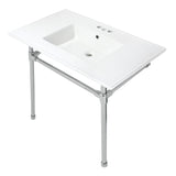 Dreyfuss 37-Inch Ceramic Console Sink with Stainless Steel Legs (4-Inch, 3-Hole)