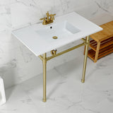 Dreyfuss 37-Inch Ceramic Console Sink with Stainless Steel Legs (4-Inch, 3-Hole)