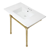 Dreyfuss 37-Inch Ceramic Console Sink with Stainless Steel Legs (4-Inch, 3-Hole)