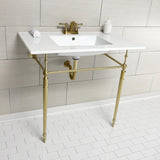 Edwardian 37-Inch Ceramic Console Sink with Brass Legs (4-Inch, 3-Hole)