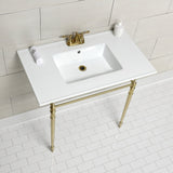 Edwardian 37-Inch Ceramic Console Sink with Brass Legs (4-Inch, 3-Hole)