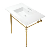 Edwardian 37-Inch Ceramic Console Sink with Brass Legs (4-Inch, 3-Hole)
