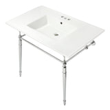 Edwardian 37-Inch Ceramic Console Sink with Brass Legs (4-Inch, 3-Hole)