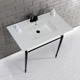 Edwardian 37-Inch Ceramic Console Sink with Brass Legs (4-Inch, 3-Hole)