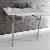 Edwardian 37-Inch Ceramic Console Sink with Brass Legs (4-Inch, 3-Hole)