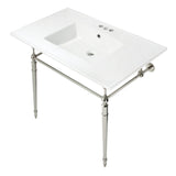 Edwardian 37-Inch Ceramic Console Sink with Brass Legs (4-Inch, 3-Hole)