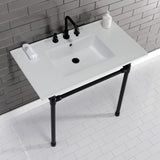 Dreyfuss 37-Inch Ceramic Console Sink with Stainless Steel Legs (8-Inch, 3-Hole)