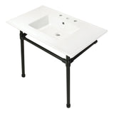 Dreyfuss 37-Inch Ceramic Console Sink with Stainless Steel Legs (8-Inch, 3-Hole)