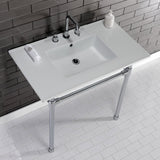 Dreyfuss 37-Inch Ceramic Console Sink with Stainless Steel Legs (8-Inch, 3-Hole)