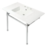 Dreyfuss 37-Inch Ceramic Console Sink with Stainless Steel Legs (8-Inch, 3-Hole)