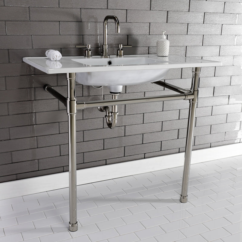 Dreyfuss 37-Inch Ceramic Console Sink with Stainless Steel Legs (8-Inch, 3-Hole)