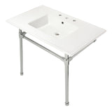 Dreyfuss 37-Inch Ceramic Console Sink with Stainless Steel Legs (8-Inch, 3-Hole)