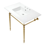 Edwardian 37-Inch Ceramic Console Sink with Brass Legs (8-Inch, 3-Hole)