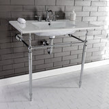 Edwardian 37-Inch Ceramic Console Sink with Brass Legs (8-Inch, 3-Hole)