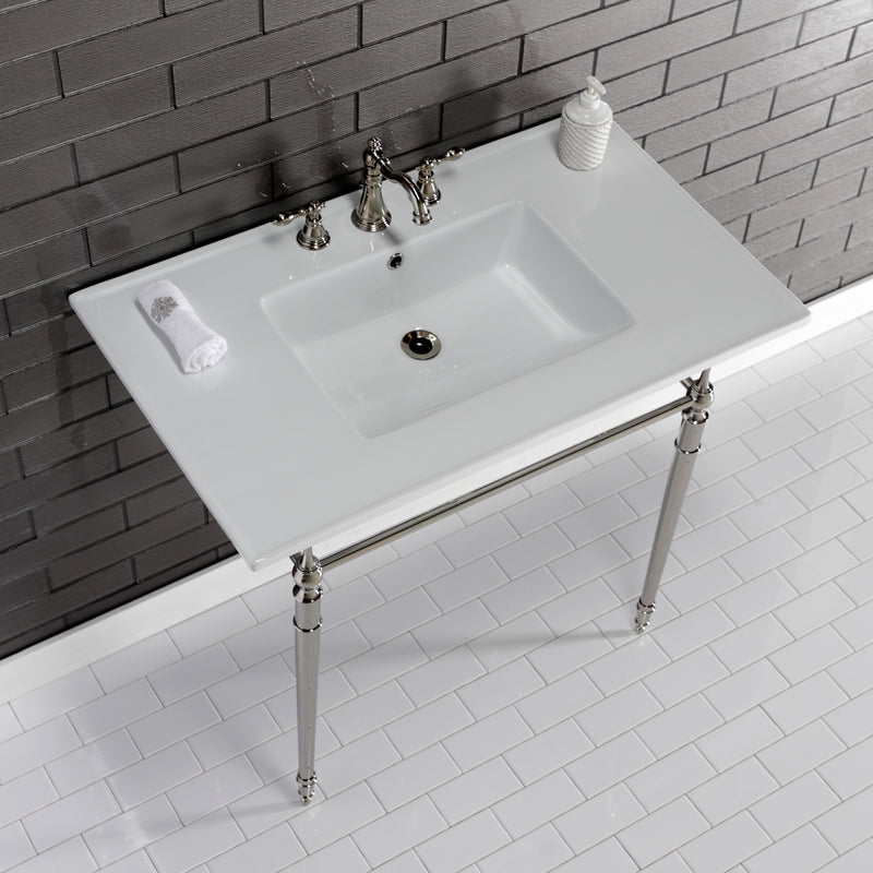Edwardian 37-Inch Ceramic Console Sink with Brass Legs (8-Inch, 3-Hole)