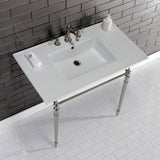 Edwardian 37-Inch Ceramic Console Sink with Brass Legs (8-Inch, 3-Hole)