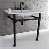Monarch 37-Inch Ceramic Console Sink with Stainless Steel Legs (8-Inch, 3-Hole)