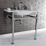 Monarch 37-Inch Ceramic Console Sink with Stainless Steel Legs (8-Inch, 3-Hole)