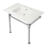 Monarch 37-Inch Ceramic Console Sink with Stainless Steel Legs (8-Inch, 3-Hole)
