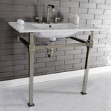 Monarch 37-Inch Ceramic Console Sink with Stainless Steel Legs (8-Inch, 3-Hole)