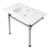 Monarch 37-Inch Ceramic Console Sink with Stainless Steel Legs (8-Inch, 3-Hole)