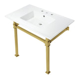 Monarch 37-Inch Ceramic Console Sink with Stainless Steel Legs (8-Inch, 3-Hole)