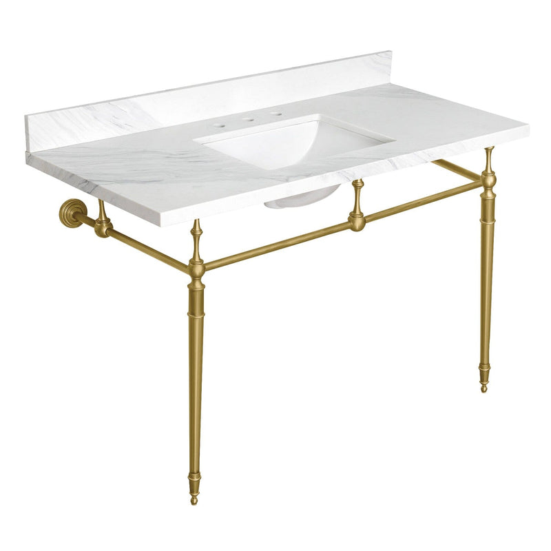 Mayorca 49-Inch Carrara Quartz Console Sink with Brass Legs (8-Inch, 3-Hole)