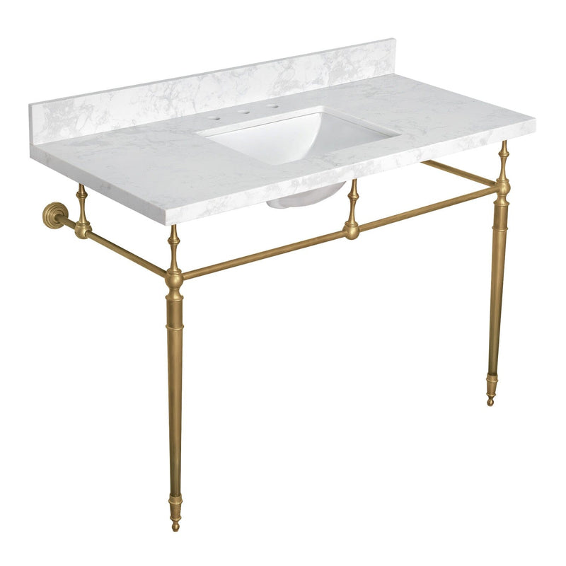 Mayorca 49-Inch Carrara Quartz Console Sink with Brass Legs (8-Inch, 3-Hole)