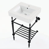 Edwardian 20-Inch Ceramic Console Sink with Brass Legs and Shelf (1-Hole)