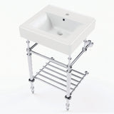 Edwardian 20-Inch Ceramic Console Sink with Brass Legs and Shelf (1-Hole)