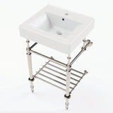 Edwardian 20-Inch Ceramic Console Sink with Brass Legs and Shelf (1-Hole)