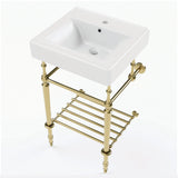 Edwardian 20-Inch Ceramic Console Sink with Brass Legs and Shelf (1-Hole)