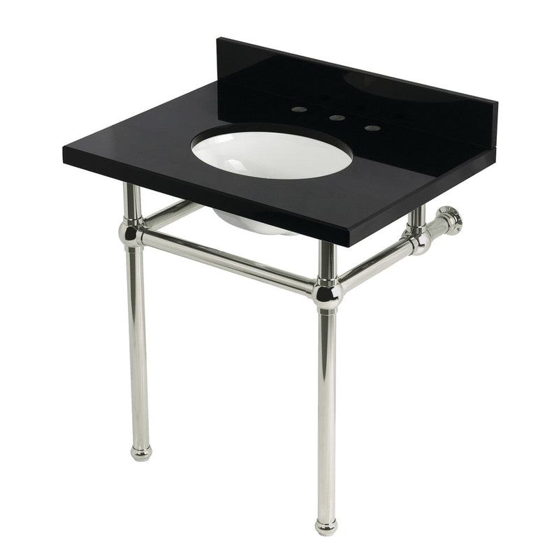 Templeton 30-Inch Black Granite Console Sink with Brass Legs (8-Inch, 3-Hole)