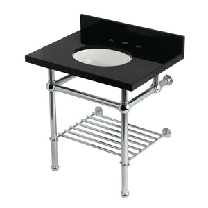 Templeton 30-Inch Black Granite Console Sink with Brass Legs and Shelf (8-Inch, 3-Hole)